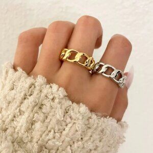 925 Sterling Silver Chunky Ring Chain Link Ring Curb Link Ring Wide Thick Ring